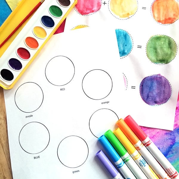 Color Wheel for Kids worksheet illustrating primary, secondary, and tertiary colors for third graders