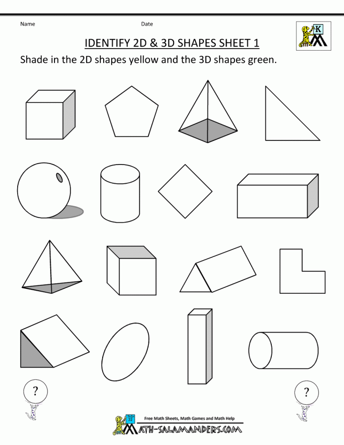 Colorful 3D geometric shapes worksheet for first graders exploring real-world objects
