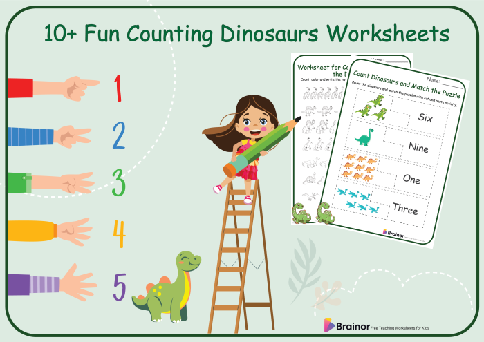 Engaging worksheet image featuring dinosaurs for practicing two-digit number counting Colorful Counting Dinosaurs worksheet for preschool learners to enhance their counting skills