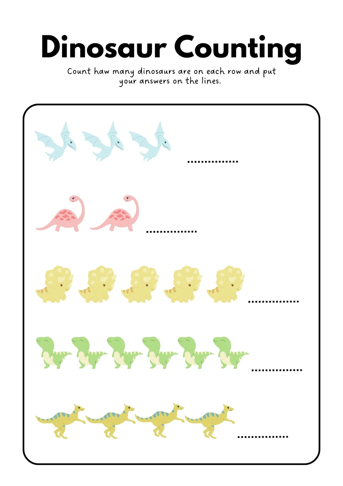 Engaging Counting Dinosaurs worksheet for early math practice Colorful dinosaurs on a counting worksheet designed for Pre-K learners
