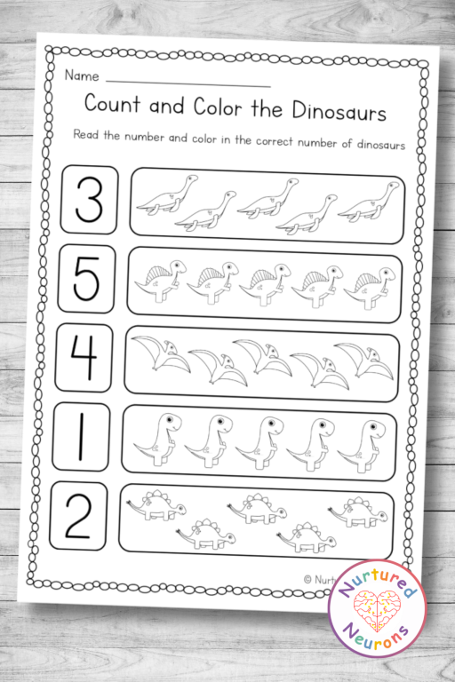 Engaging activity for practicing two-digit counting skills with dinosaurs Colorful Counting Dinosaurs worksheet featuring various dinosaurs for young learners
