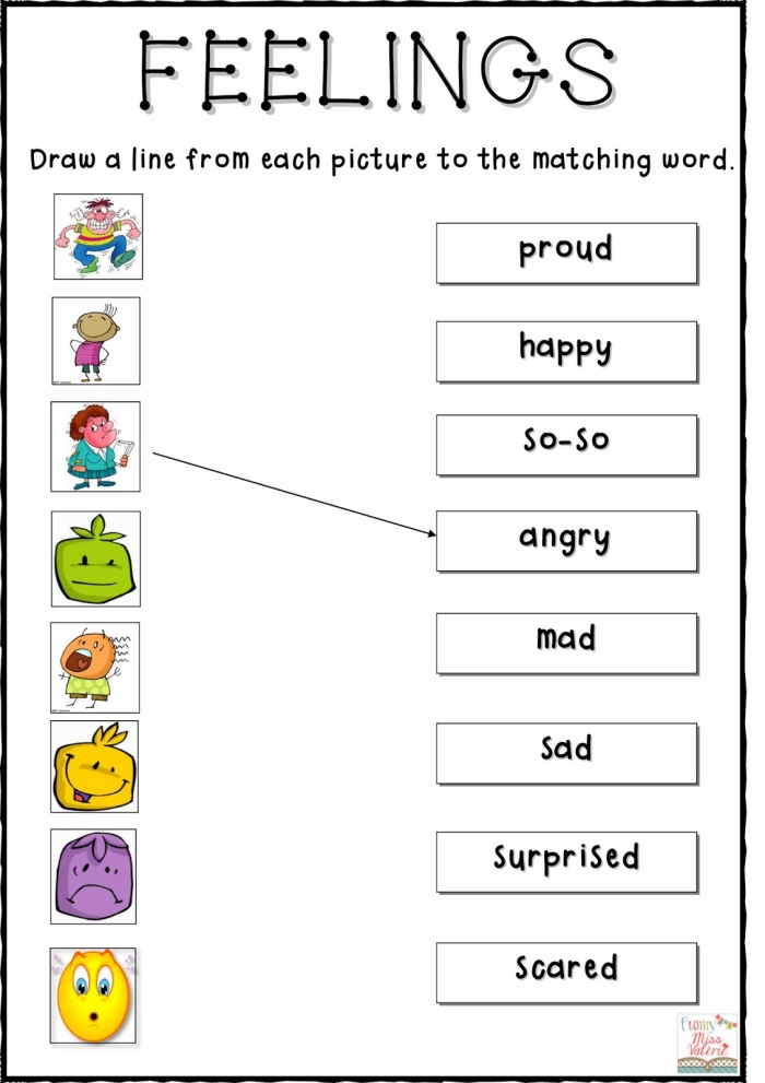 Colorful Range of Emotions worksheet for kindergarten students to explore feelings