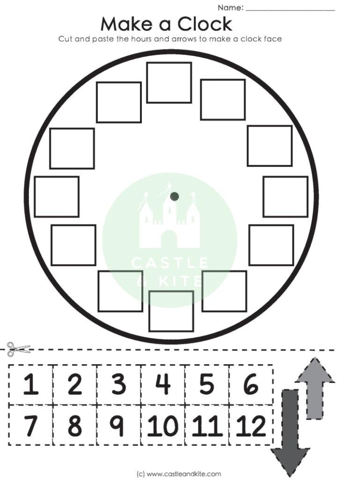 Engaging Make a Clock worksheet for young learners to color and design their own timepiece Colorful clock worksheet for first graders to enhance reading and time-telling skills