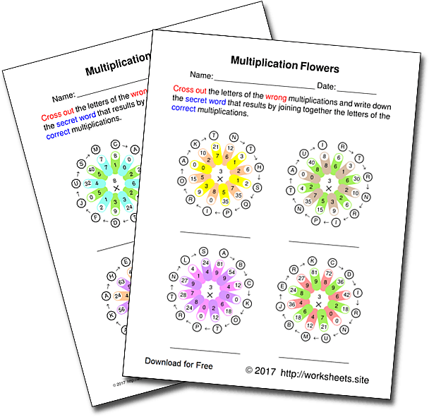 Colorful flower multiplication worksheet for third graders to enhance their math skills