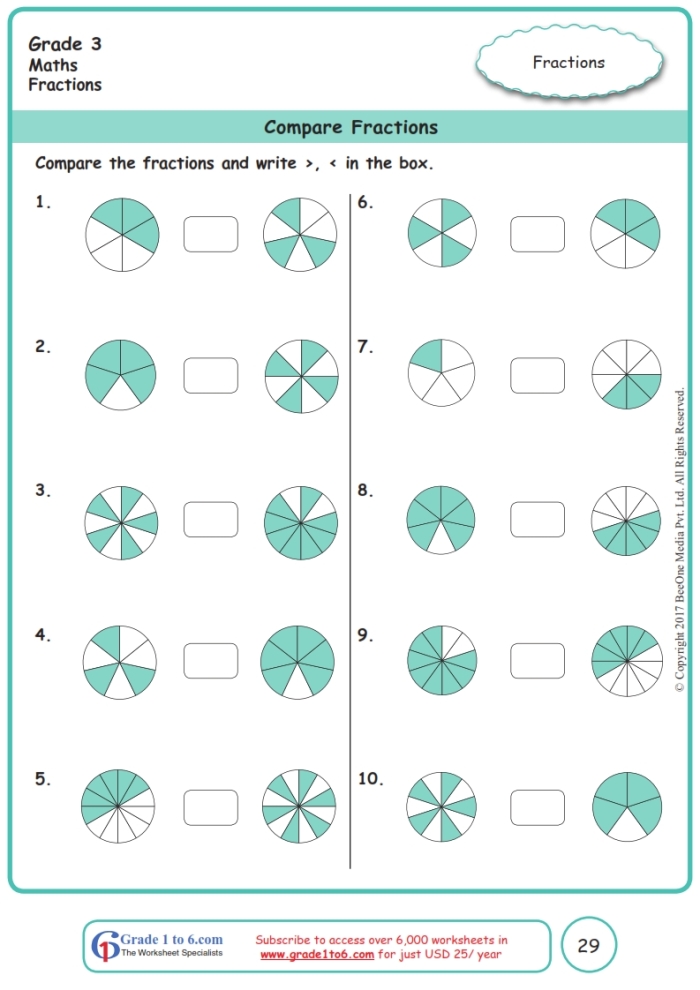Colorful shapes illustrating fraction comparison for second graders