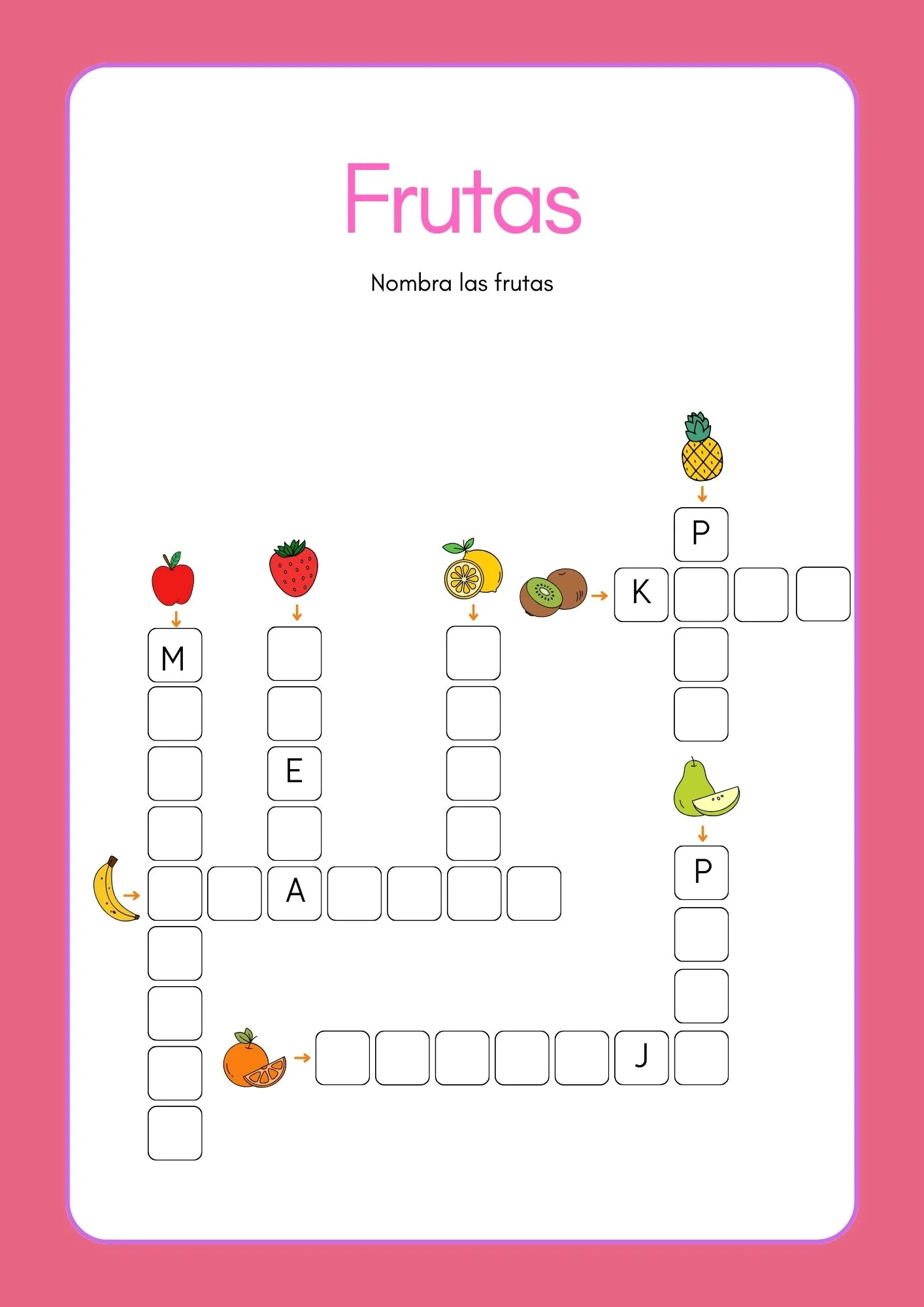 Worksheet for matching fruits with their Spanish names, image 16 Colorful fruits in a Spanish vocabulary worksheet for fourth graders