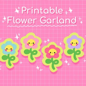 Colorful paper flower garland printable worksheet for third graders' crafting activities