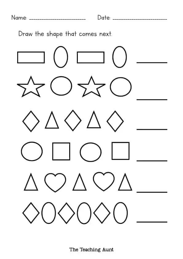 Engaging worksheet for Pre-K kids to practice shapes and patterns in math Colorful Shape Line Patterns worksheet for preschoolers to enhance their geometry skills