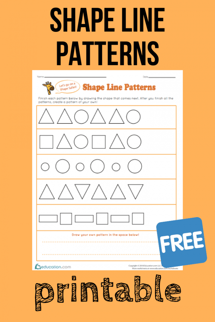 Geometry worksheet for Pre-K Colorful Shape Line Patterns worksheet designed for preschoolers to enhance their understanding of geometry. Engaging worksheet for Pre-K students to practice shapes and patterns in preparation for kindergarten math.