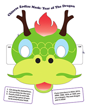 Colorful Chinese zodiac mask representing the Year of the Horse for pre-K students