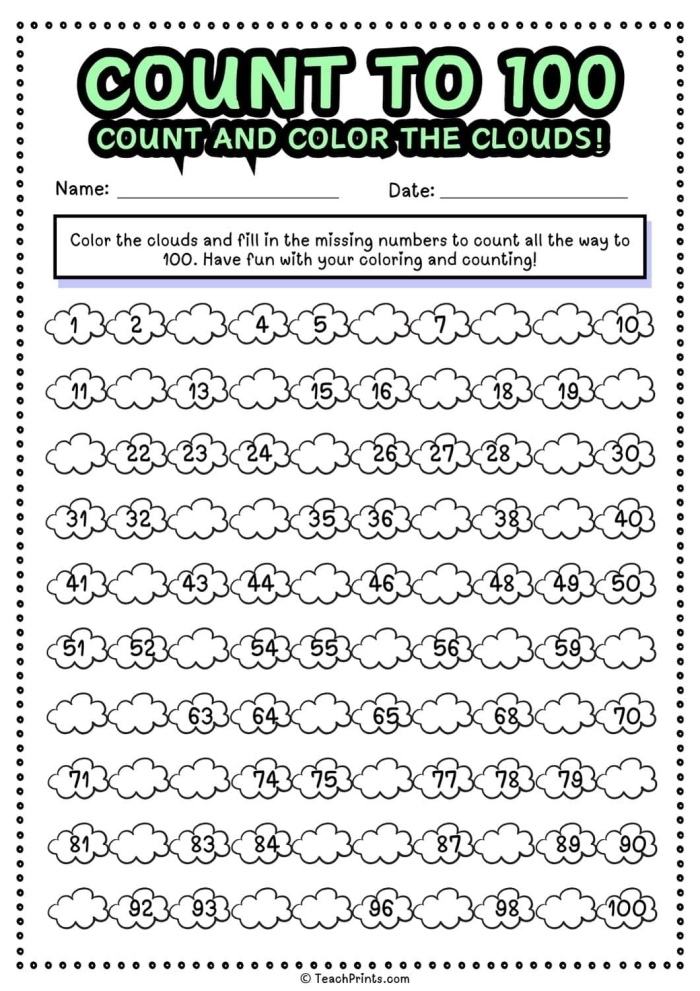 Bright and cheerful 100 number grid poster for Pre-K learners Colorful hundreds chart with numbers 1 to 100 arranged in rows for counting practice
