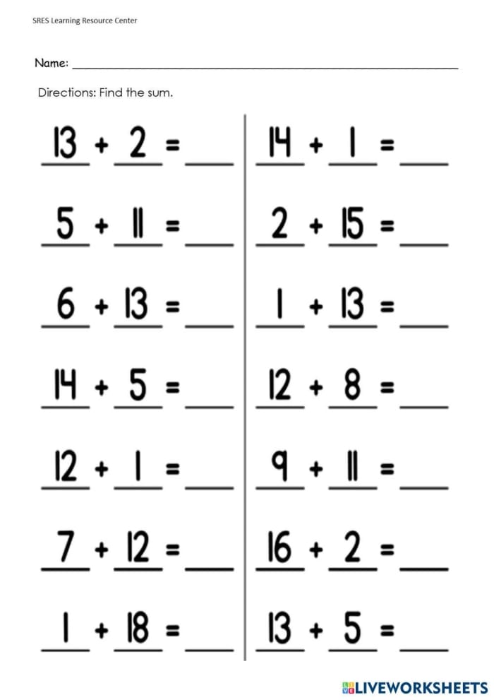 Addition worksheet for Kindergarten Colorful worksheet for kindergarteners featuring addition problems up to 20 with balloons. Engaging Adding Up To 20 worksheet for young learners.