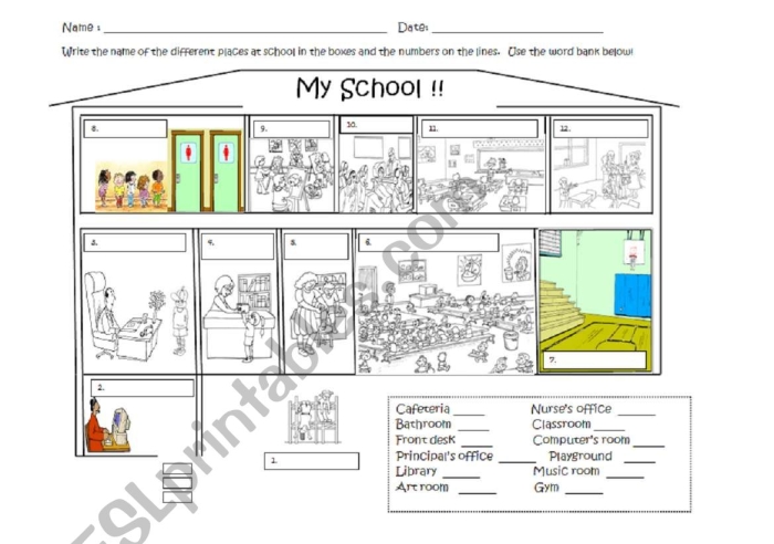 Colorful Map to School worksheet designed for kindergarten students to illustrate their route to school. Engaging template for teaching numbers and counting through mapping daily journeys.