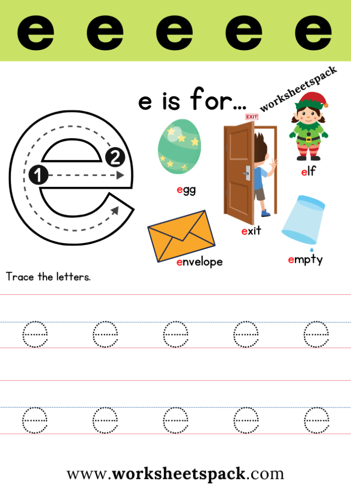 Colorful worksheet for preschoolers focused on the letter E to enhance reading skills