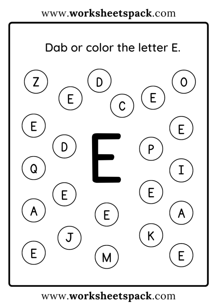 Colorful worksheet for preschoolers focusing on the letter E to enhance early reading skills