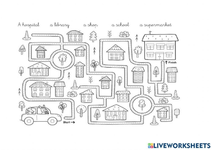 Colorful Map to School worksheet for kindergarten students to illustrate their route. Engaging template for young learners to visualize their journey to school.