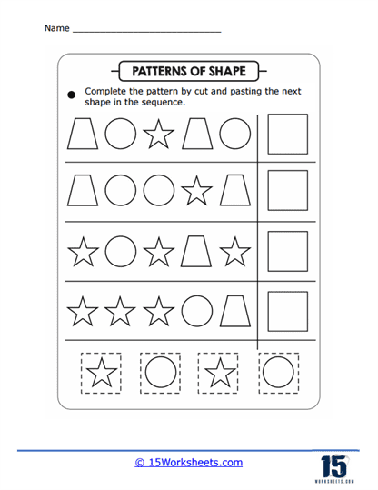 Engaging geometry worksheet designed for Pre-K children to prepare them for kindergarten math concepts Colorful Shape Line Patterns worksheet for preschoolers to enhance their pattern recognition and shape identification skills