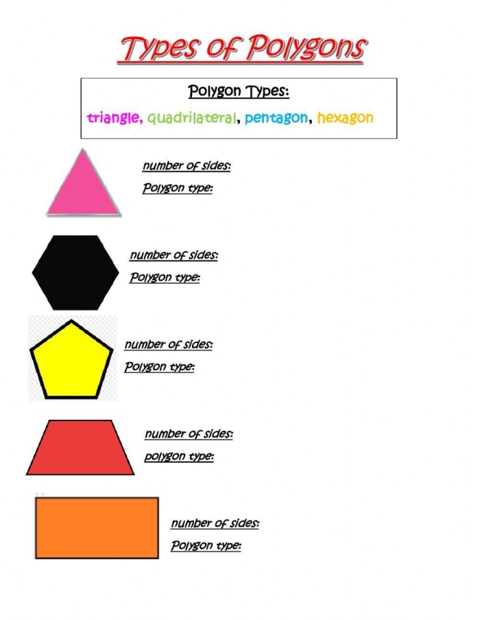 Engaging All Kinds of Polygons worksheet for math practice Colorful worksheet featuring various polygons for fourth graders