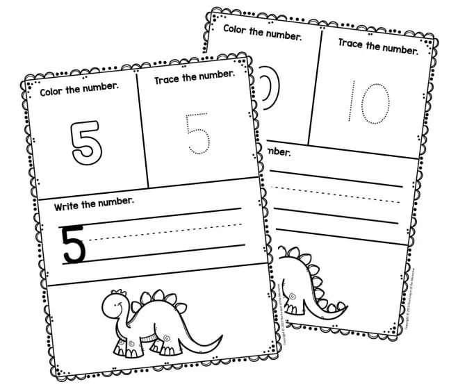 Engaging worksheet image for counting dinosaurs in a fun prehistoric theme Colorful Counting Dinosaurs worksheet for Pre-K students practicing two-digit numbers