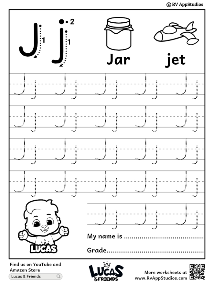 Colorful worksheet featuring the letter J designed for preschool reading readiness. Get Ready for Reading: All About the Letter J for Pre-K learners.