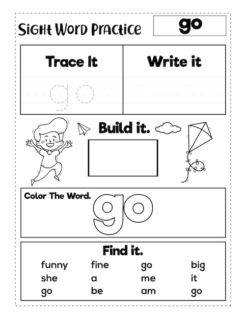 Colorful Spruce Up the Sight Word: Go worksheet featuring engaging activities for Pre-K learners
