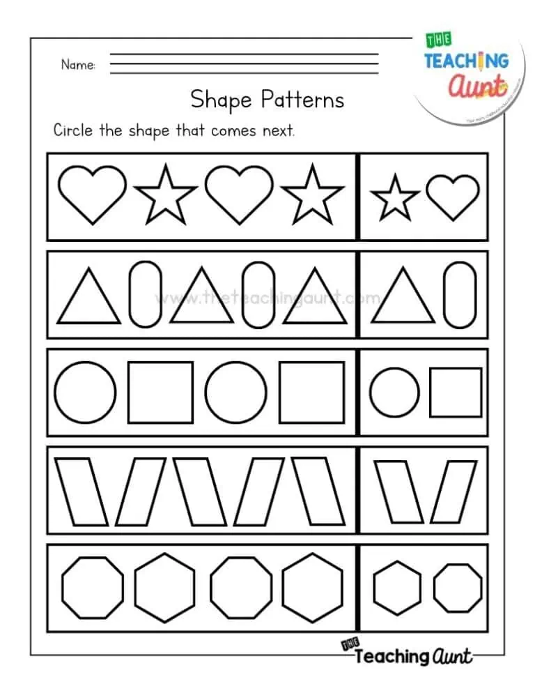 Geometry worksheet for Pre-K Colorful Shape Line Patterns worksheet designed for preschoolers to enhance their understanding of geometry. Engaging activity for early learners to practice shapes and patterns before kindergarten.