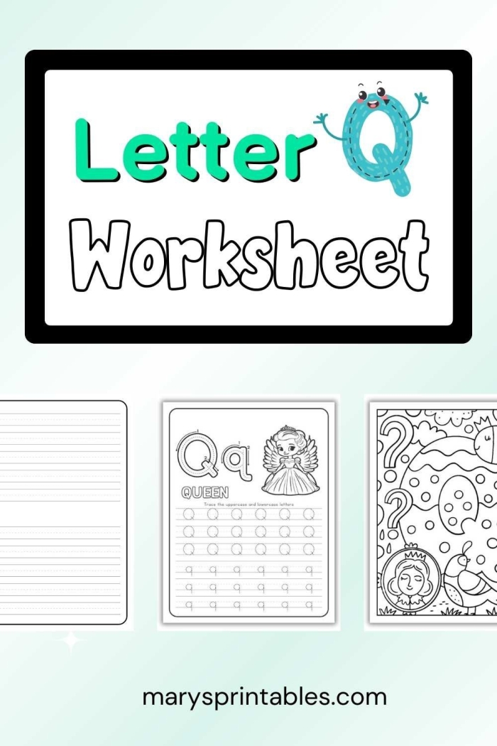 Interactive and fun Q Is For... activity sheet for Pre-K reading practice Colorful Q Is For... worksheet designed for preschoolers to learn the alphabet and Q sounds
