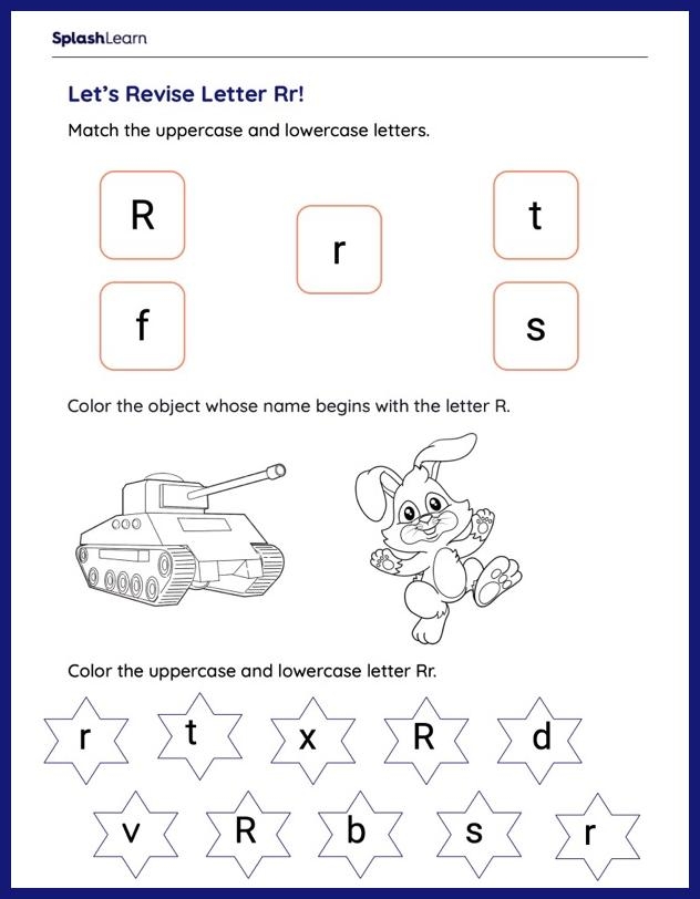 Time and Money worksheet for Pre-K Colorful R is for... worksheet designed for preschoolers to practice their alphabet skills. Engaging learning activity for Pre-K kids focused on the letter R and sounds.