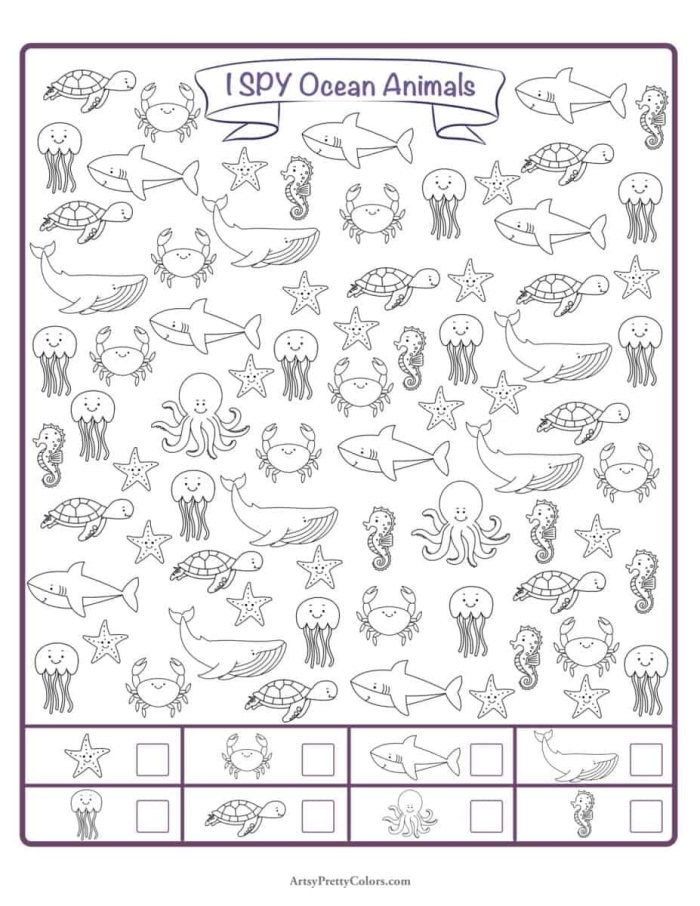 Colorful sea creatures worksheet featuring a ruler for measurement activities