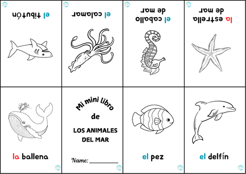Colorful Spanish Sea Creatures worksheet for fourth graders