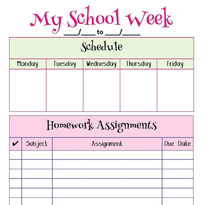 Printable homework planner worksheet for second grade math students 5 Colorful second grade algebra homework planner worksheet for elementary students