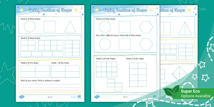 Visual aid for teaching fractions of shapes in first grade Colorful shapes demonstrating 1/4 fractions for first graders