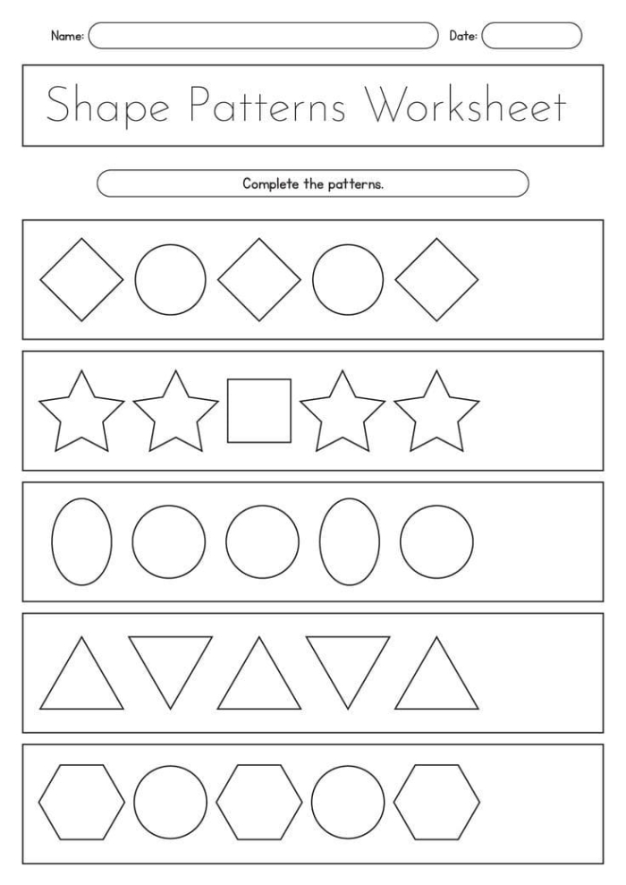 Engaging preschool math worksheet focusing on shapes and patterns for early learners Colorful Shape Line Patterns worksheet designed for preschoolers' geometry practice