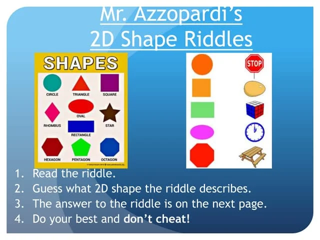 Colorful Shape Riddles worksheet for second graders to enhance their shape recognition skills