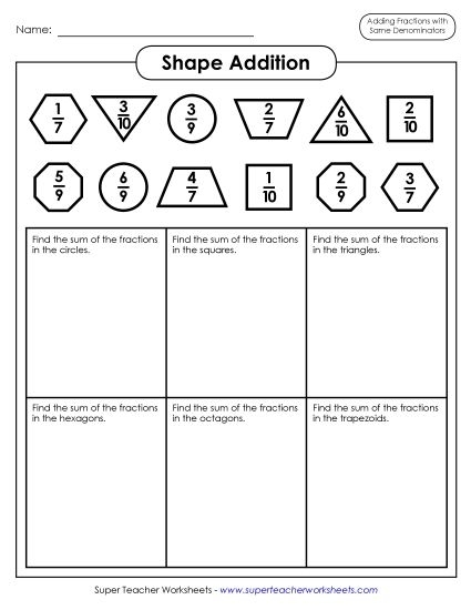 Worksheet image for teaching fractions through shape identification Colorful shapes illustrating fractions of 1/4 for first graders to learn visually