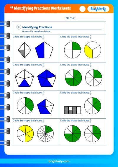 Division worksheet for First Grade Colorful shapes illustrating 1/4 fractions for first graders to practice. Worksheet image showcasing fractions of shapes for educational use in division.