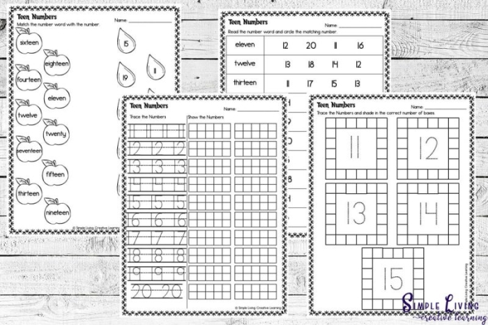Division worksheet for Kindergarten Colorful Teen Number Train worksheet for kindergarten students to practice number ordering through a fun activity. Engaging image of a number train with cut-out numbers for sorting and division practice.