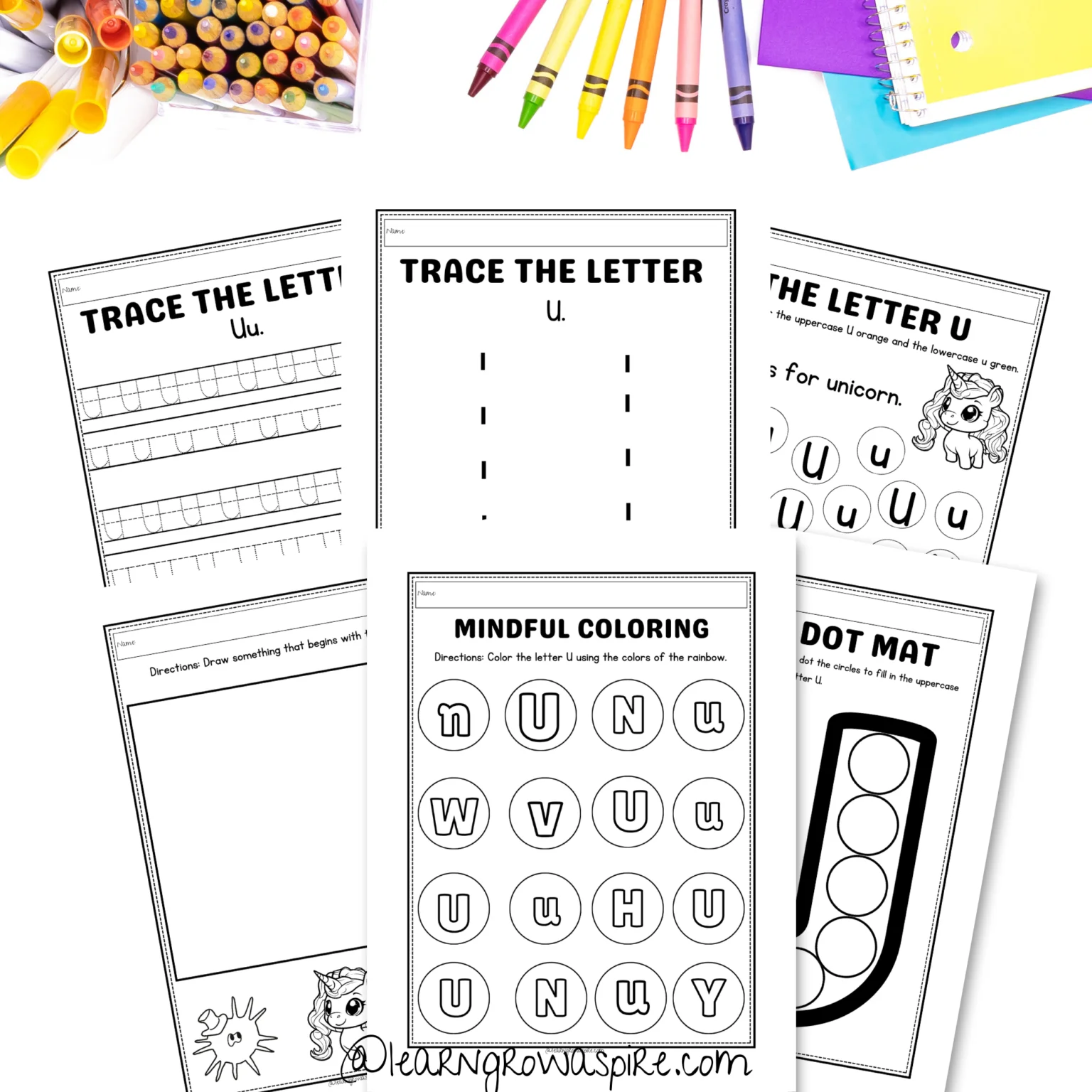 Engaging title for a Pre-K letter U learning activity and coloring fun Colorful U Is For... worksheet designed for preschoolers to enhance their alphabet skills