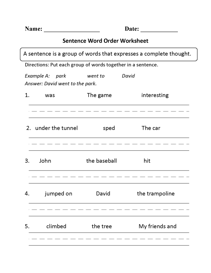 Interactive worksheet for students to practice building sentences creatively Colorful Simple Sentence Structure worksheet for second graders with nouns and verbs