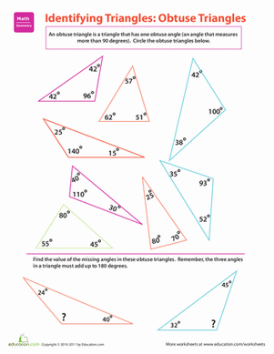 Engaging obtuse triangles worksheet designed to make learning fun for fourth-grade students Colorful worksheet for fourth graders focusing on identifying obtuse triangles in geometry