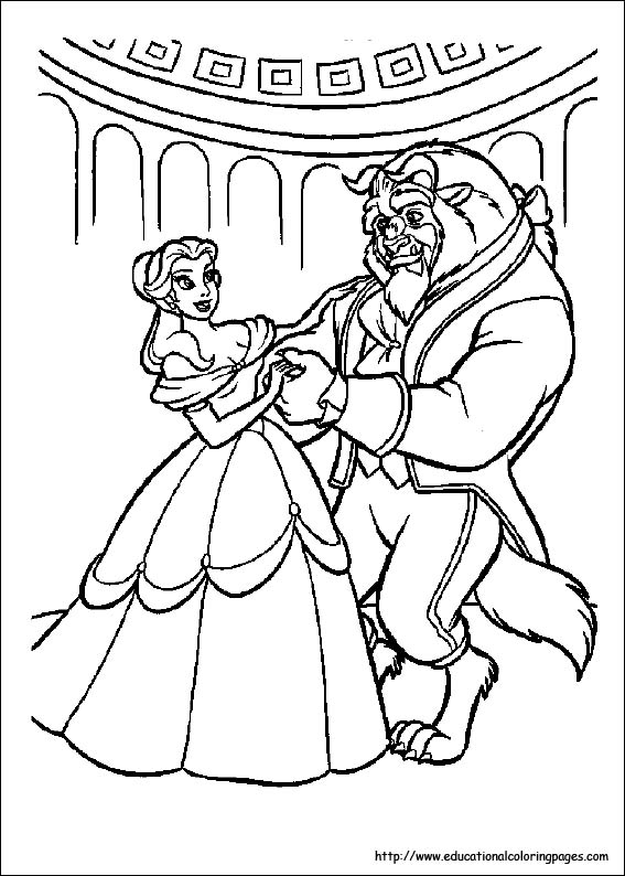 Preschool coloring worksheet featuring Beauty and the Beast characters for lesson 11