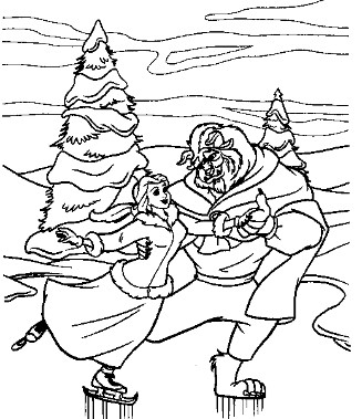 Coloring sheet featuring Beauty and the Beast for young children