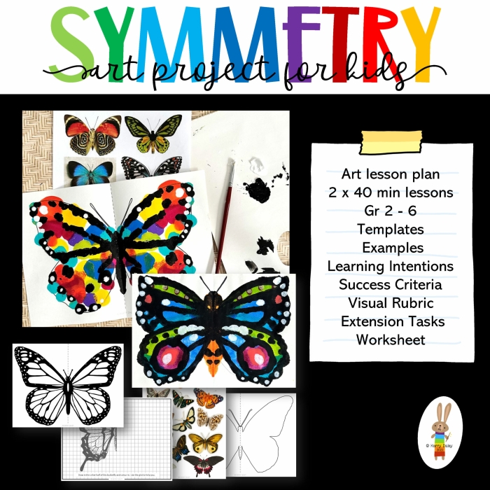 Colorful butterfly symmetry worksheet for first graders featuring a fun coloring activity