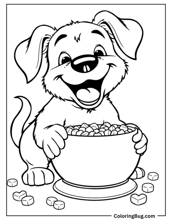 Kindergarten student coloring a cute puppy during bath time from the Time and Money worksheet collection
