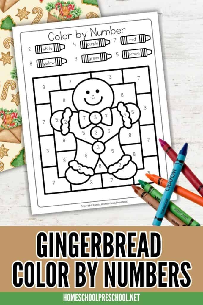 Preschooler worksheet featuring a cute gingerbread man to color for reading time