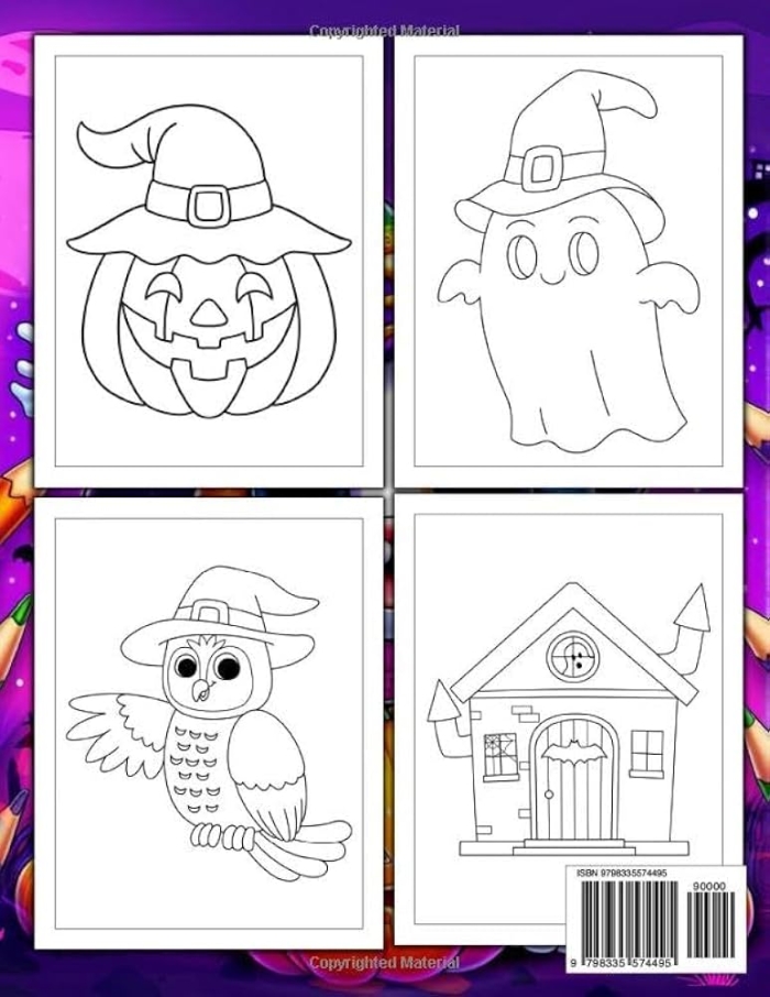 Pre-K student coloring a friendly owl character on a festive Halloween worksheet