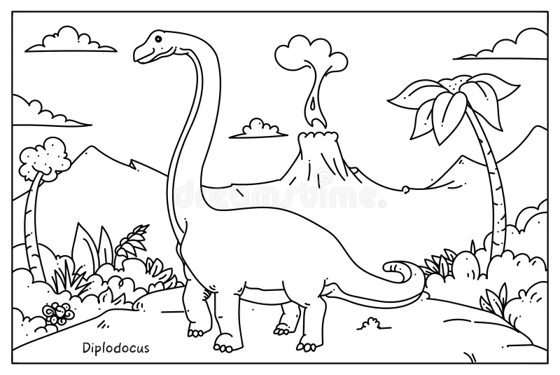 Kindergarten worksheet featuring an underwater Elasmosaurus for children to color