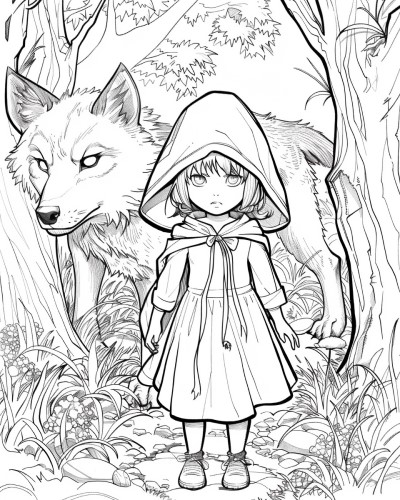 Little Red Riding Hood coloring page for preschool addition practice 02
