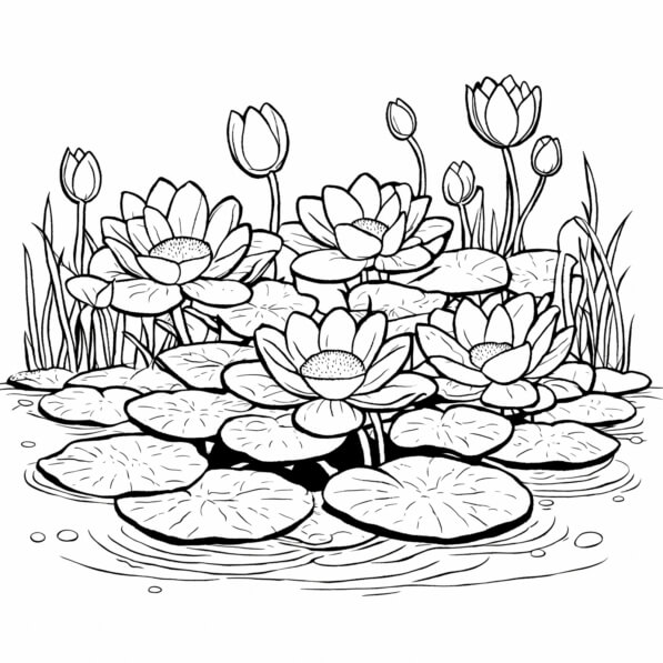 Second grade students coloring a mandala worksheet featuring frogs, turtles, and butterflies in a pond habitat