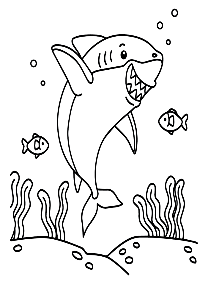 Coloring page of a great white shark for kids interested in ocean life